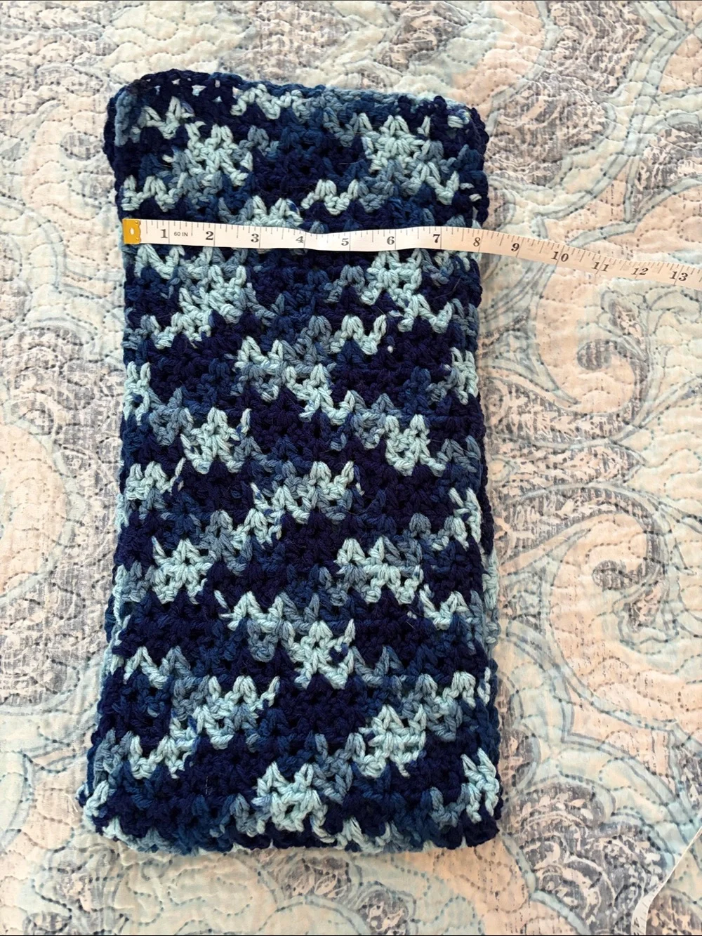 Hand Crafted Navy and Light Blue Crochet Scarf